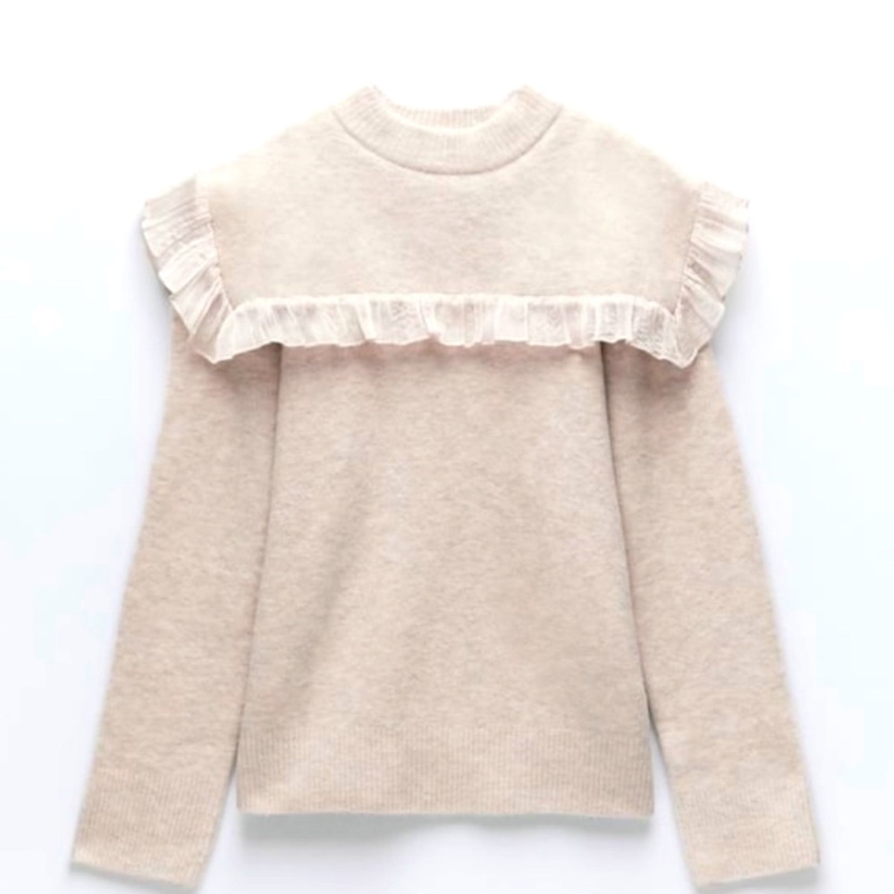 Zara Cream Ruffle Sweater - Picture 2 of 4